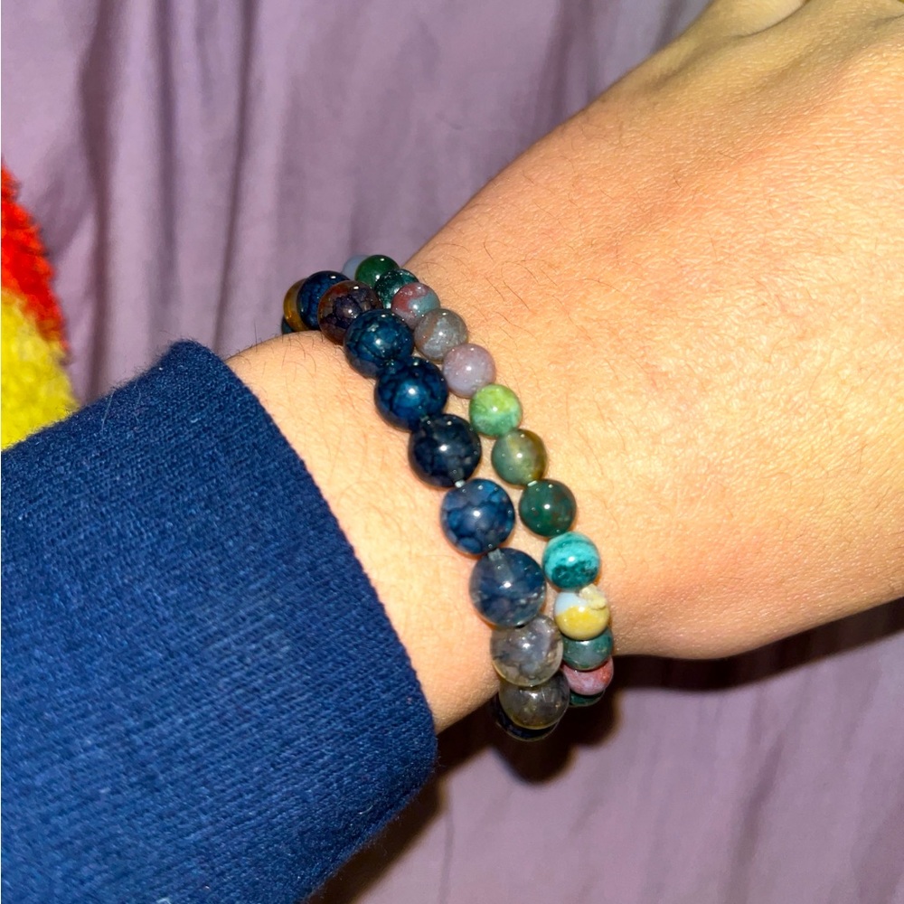 Blue and green beaded bracelet